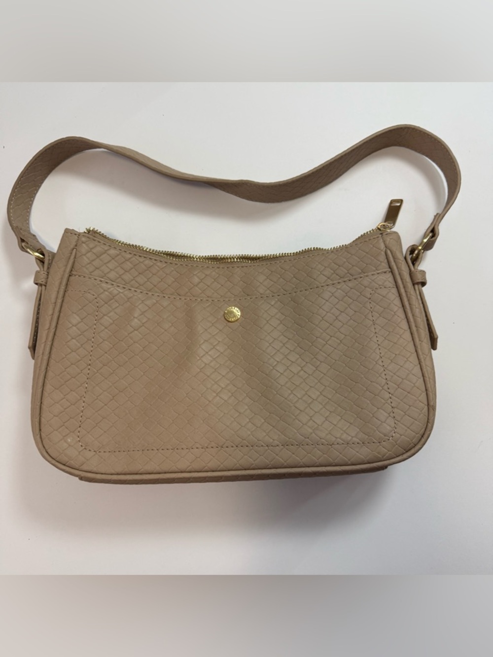 Taupe Quilted Shoulder Bag Gold Accent EUC extra strap included for crossbody
